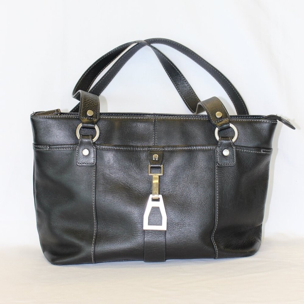 Etienne Aigner Black Leather Handbag Shoulder Bag Purse - Picture 2 of 12